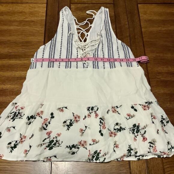 HUMMINGBIRD White Black Floral Boho Tie Blouse Size Small - Picture 6 of 10